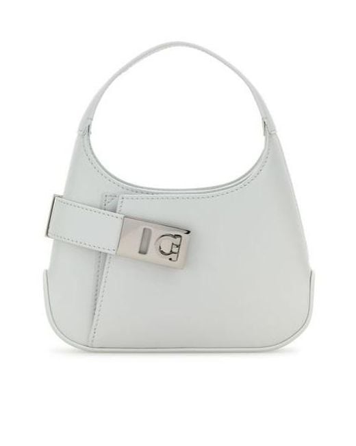 Ferragamo White Ferragamo Logo Plaque Gancini Buckled Hobo Bag
