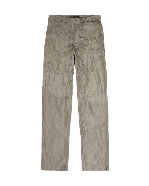 Balenciaga Gray Crinkle-Effect Straight-Leg Trousers for men