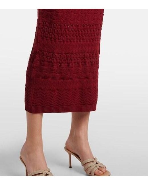 Elie Saab Red Cut-Out Knitted Midi Skirt