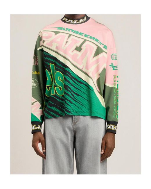 Palm Angels Green Long-Sleeve Graphic T-Shirt for men