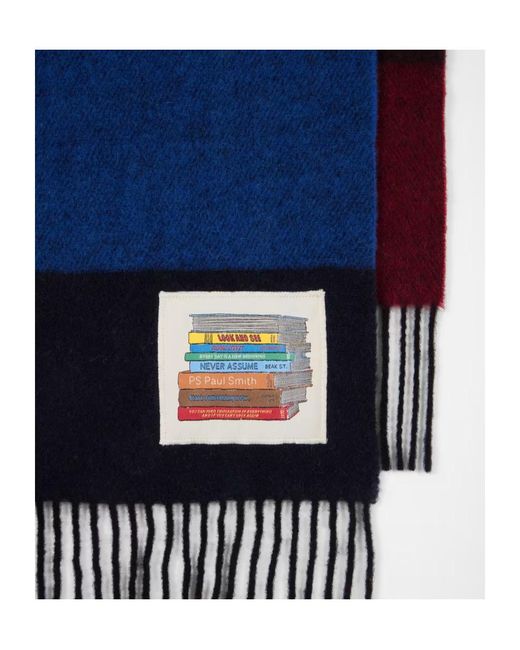Paul Smith Blue Multicolour Block Stripe Wool Scarf for men