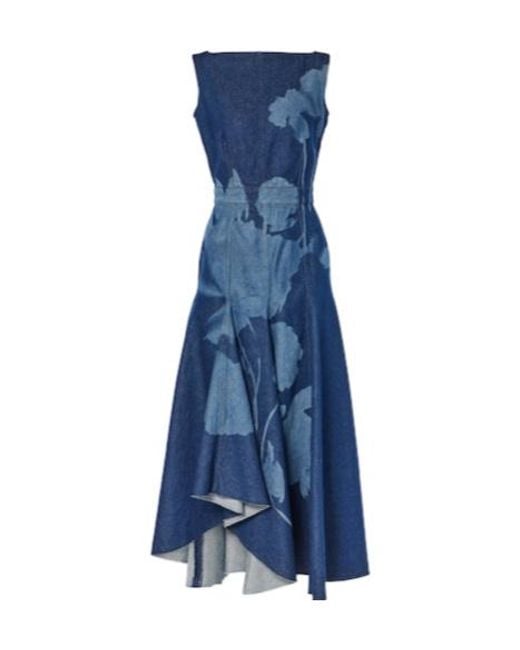 Erdem Blue Printed Denim Midi Dress
