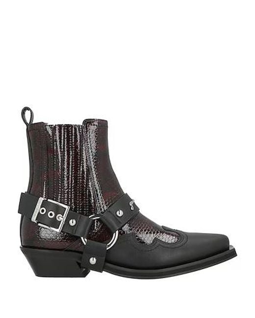Ganni Black Fashion Snake Print Denim Ankle Boots