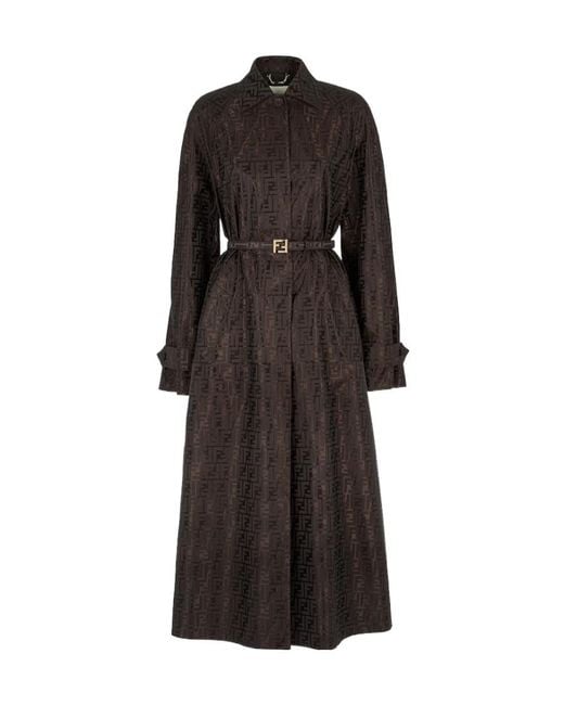 Fendi Black Ff Jacquard Belted Coat