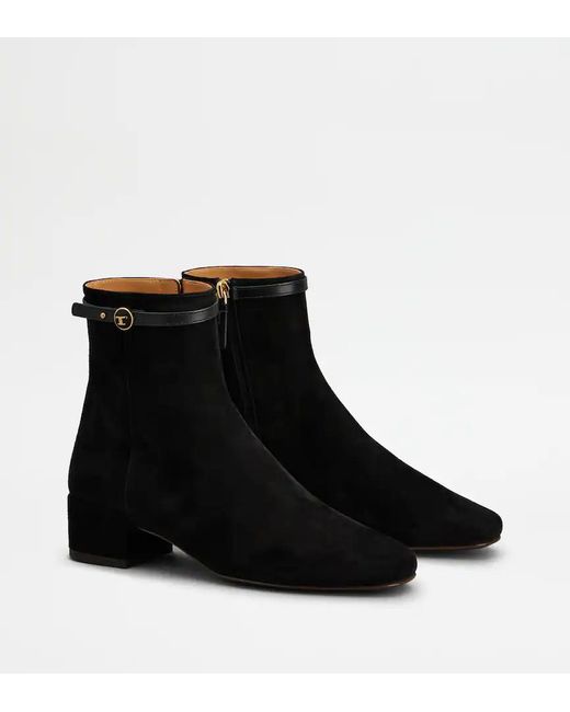 Tod's Black Logo Plaque Ankle Boots