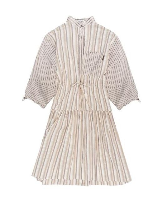 Brunello Cucinelli White Striped Dress