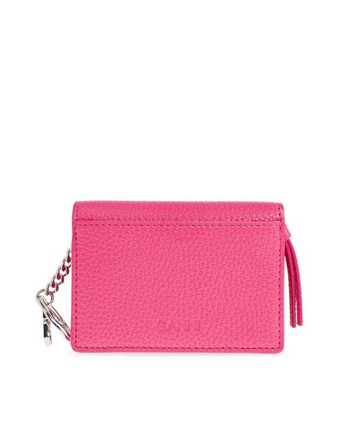 Ganni Pink Logo Detailed Wallet