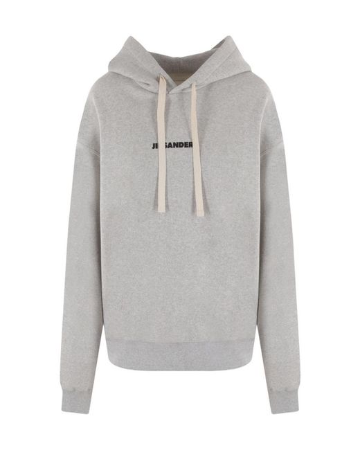 Jil Sander Gray Logo Printed Drawstring Hoodie