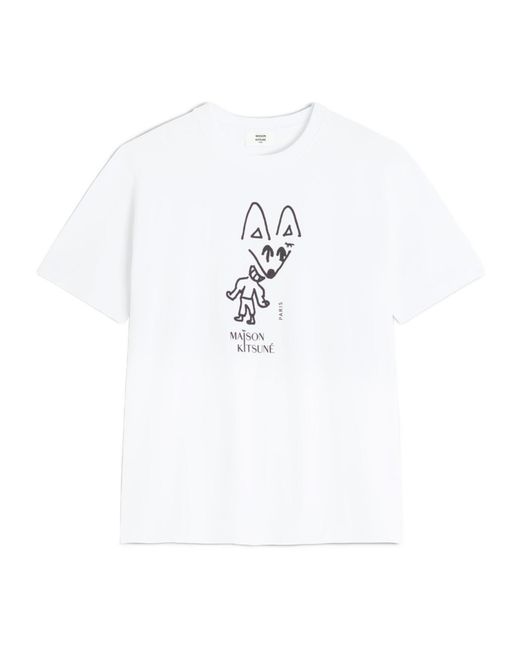 Maison Kitsuné White Fox-Print T-Shirt for men