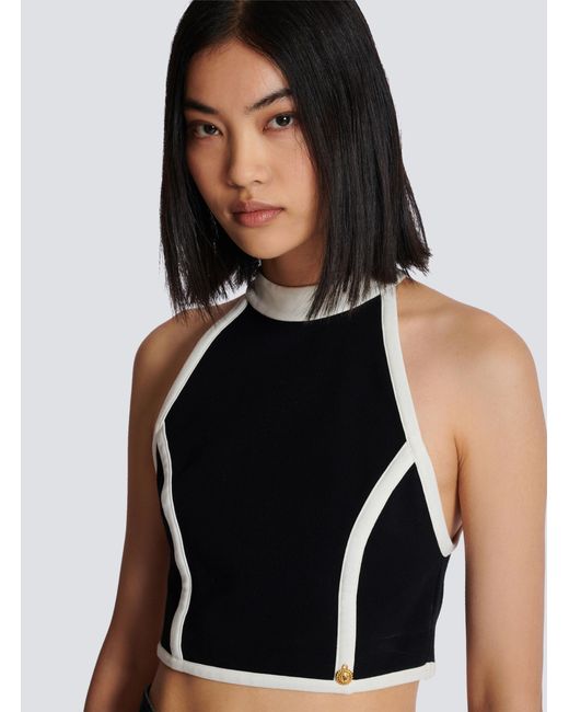 Balmain Black Two-Tone Cropped Top