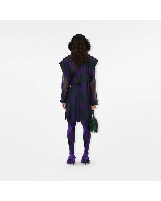 Burberry Blue Check-Pattern Scarf Detailed Blouse