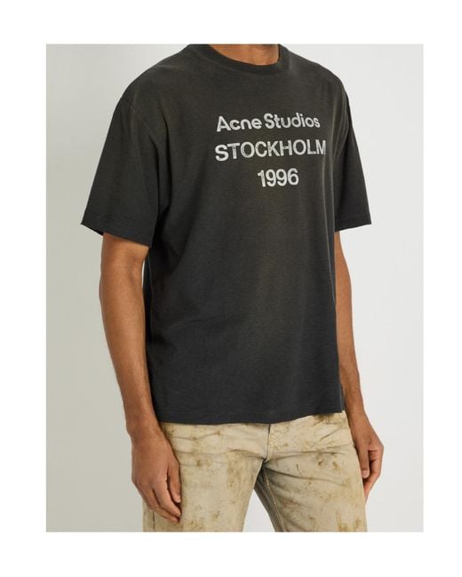 Acne Black Exford Printed Cotton-Blend T-Shirt for men