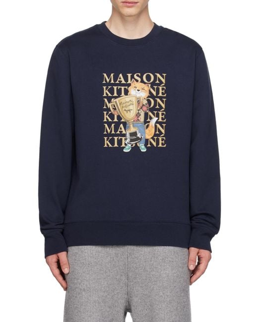 Maison Kitsuné Blue Maison Kitsuné Fox Champion Printed Crewneck Sweatshirt for men