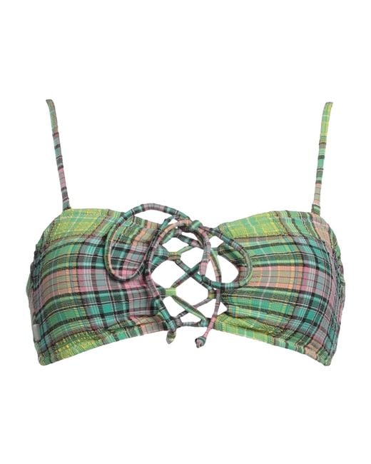Ganni Green Checked Bikini Top
