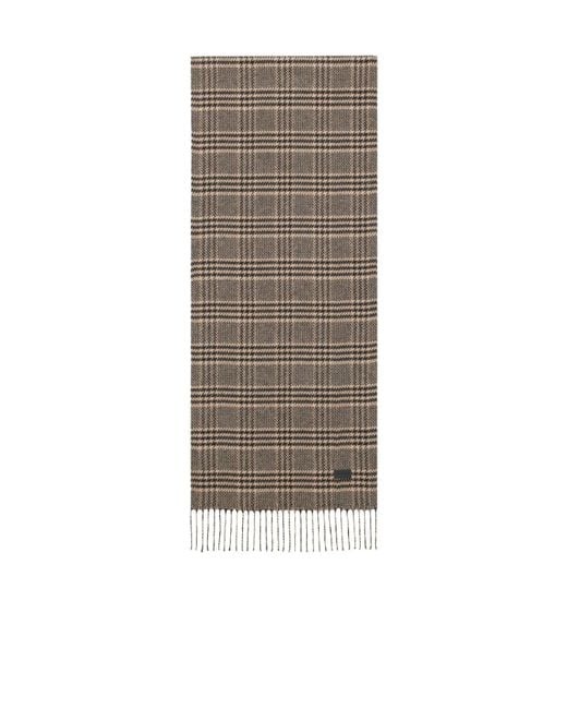 Saint Laurent Brown Checked Fringed Edge Scarf