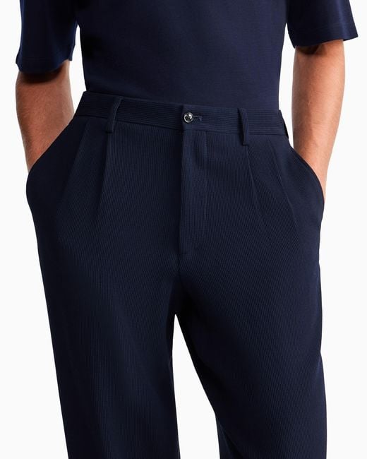 Giorgio Armani Blue Pleated Tailored Trousers for men