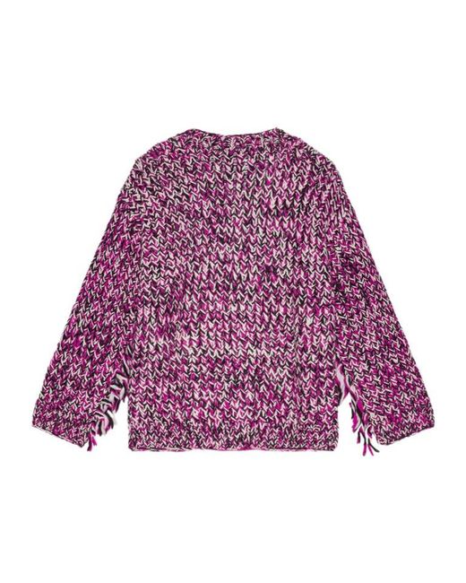 Ganni Purple Fringe Handknit Cardigan
