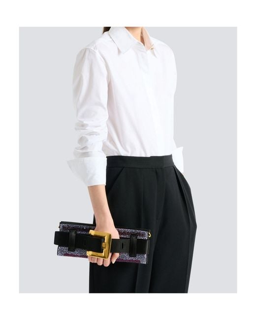 Balmain Black Anthem Crystal Satin Clutch