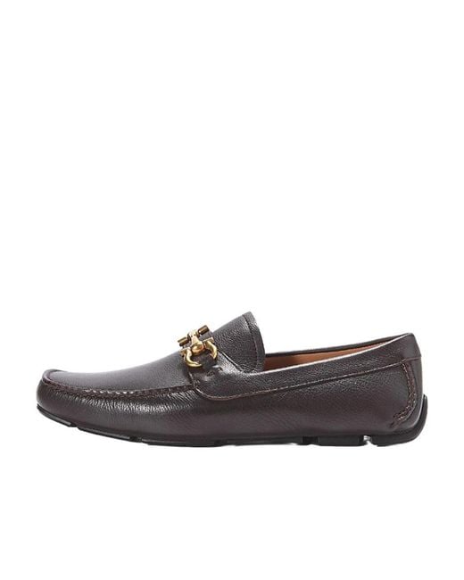 Ferragamo Gray Metal Buckle Business Casual Shoes for men
