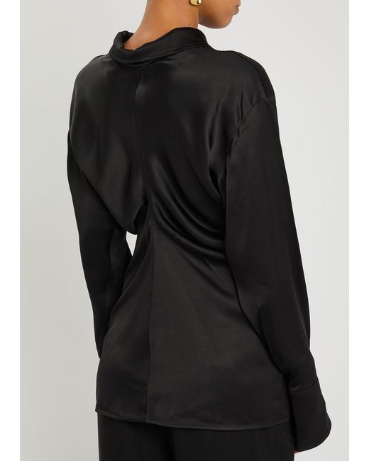 Totême Black Draped Satin Shirt