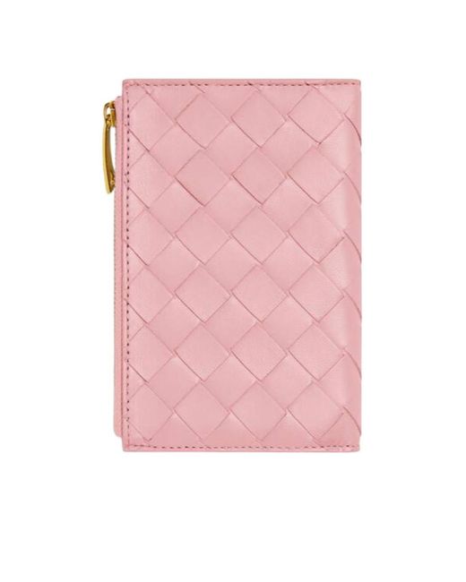 Bottega Veneta Pink Medium Intrecciato Bi-Fold Zip Wallet