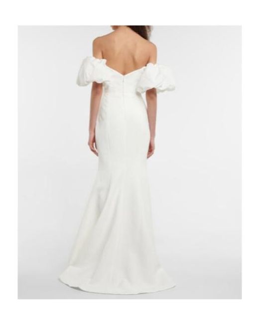 Rebecca Vallance White Bridal Genevieve Off-Shoulder Crepe Gown