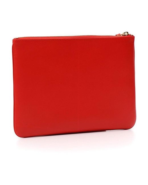 Comme des Garçons Red Comme Des Garçons Wallet Logo Detailed Zip-Up Pouch for men