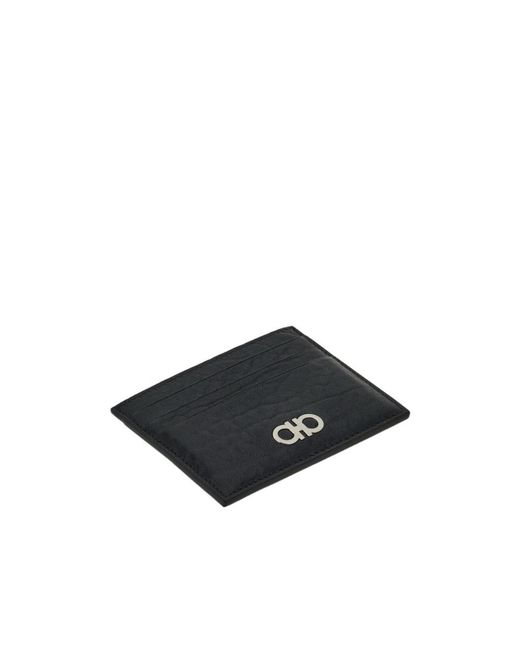 Ferragamo Black Gancini Credit Card Holder for men
