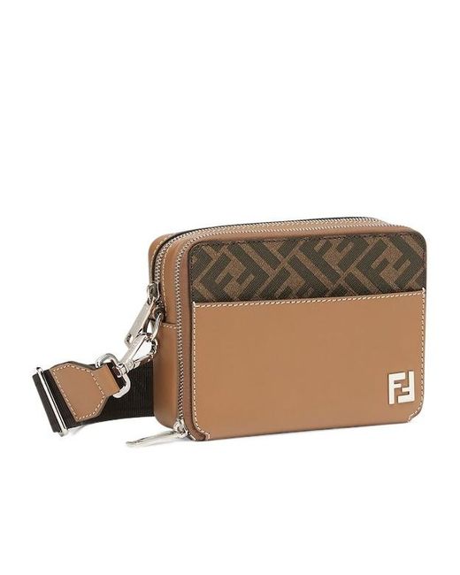 Fendi Brown Logo Plaque Zipped Camera Case for men