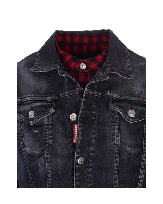 DSquared² Blue Panelled Button-Up Jacket