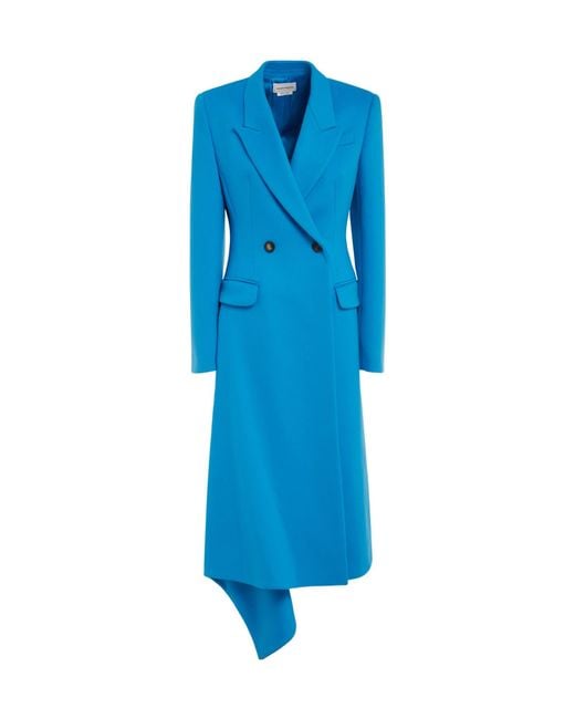 Alexander McQueen Blue Long-Sleeved Lapel Coat