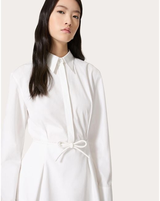 Valentino White Belted Straight Hem Long-Sleeved Shirt Dress