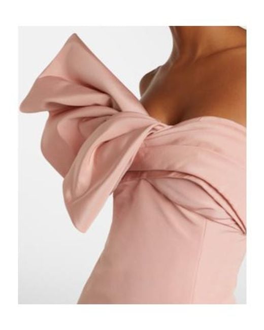 Oscar de la Renta Pink Bow-Detail Draped Silk Faille Gown