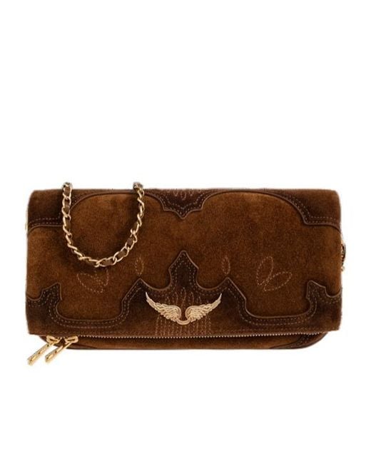 Zadig & Voltaire Brown Rock Western Foldover Top Shoulder Bag