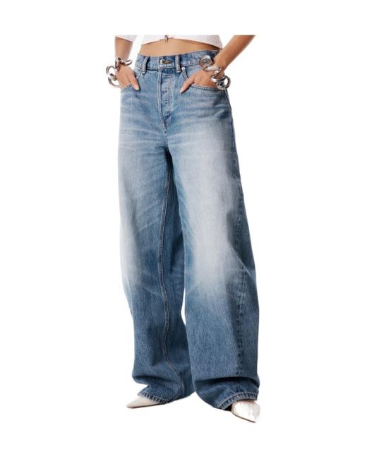 Alexander Wang Blue Button Barrel-Leg Jeans