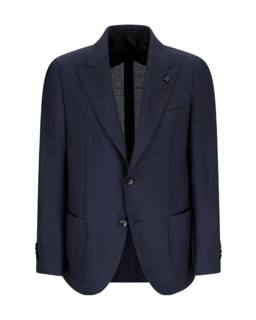 Lardini Blue Single-Breasted Patch-Pocket Jacket for men