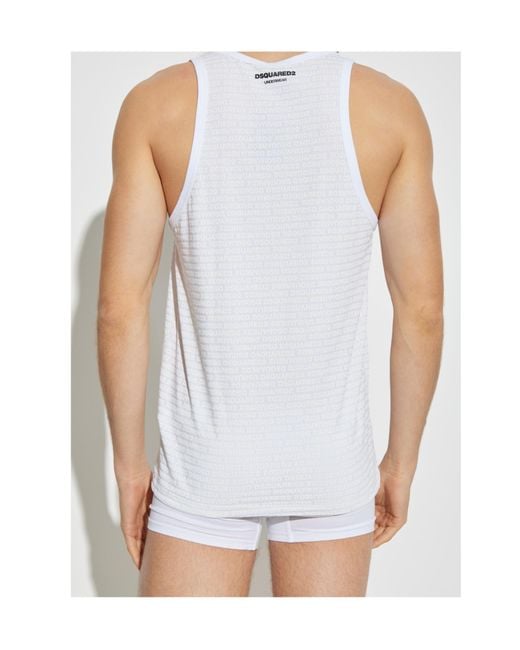 DSquared² White Allover Logo Printed Tank Top for men