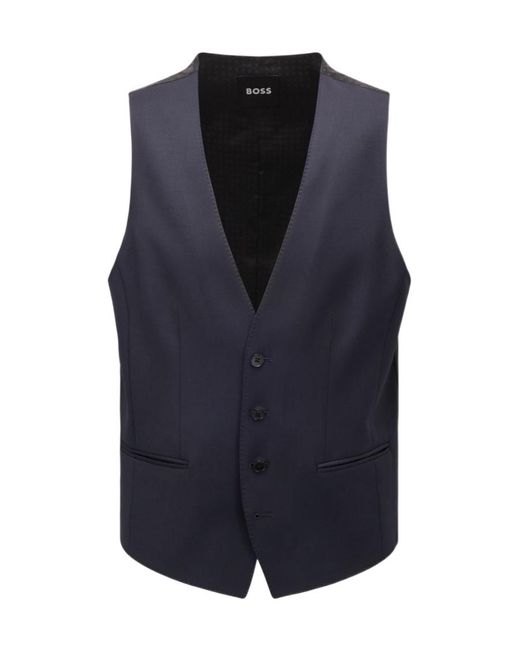 Boss Blue Single-Breasted V-Neck Waistcoat for men