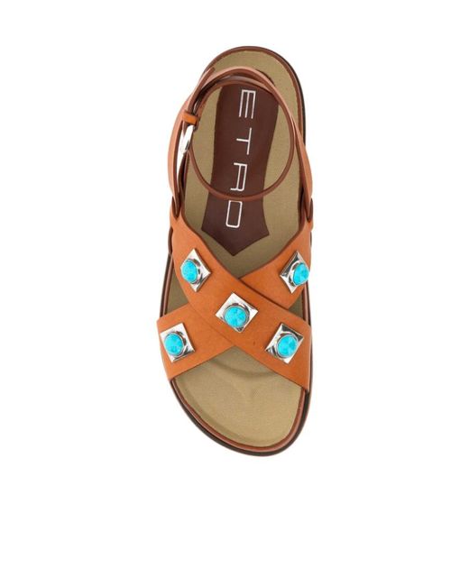 Etro Brown Crown Me Leather Sandals