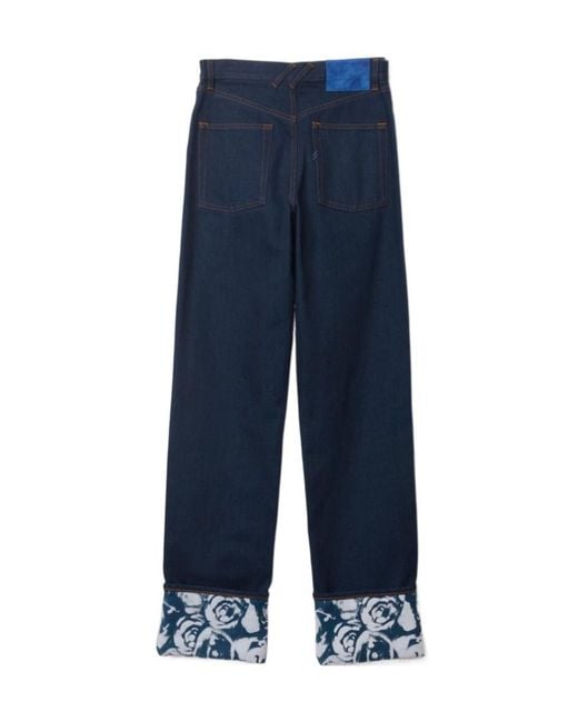 Burberry Blue Logo-Patch Straight-Leg Turn-Up Hem Jeans