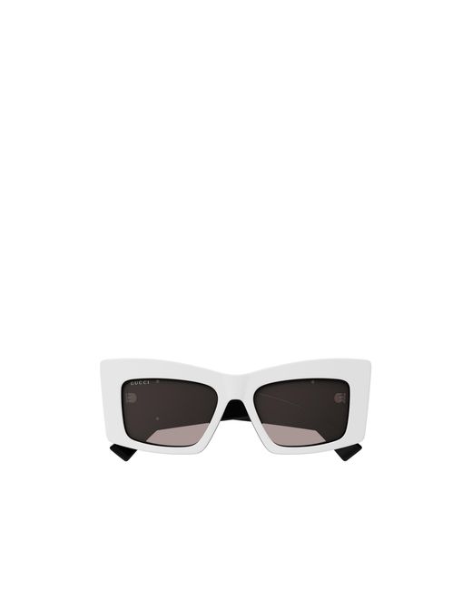 Gucci White Eyewear Rectangular Logo-Detail Sunglasses