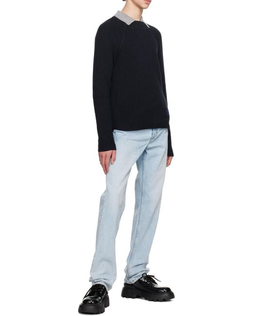 AMI Blue Ami Crewneck Knitted Jumper for men