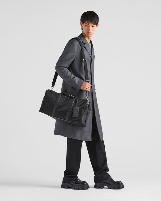 Prada Black Logo Plaque Zipped Travel Bag for men