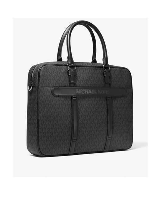 Michael Kors Black Monogram-Print Leather Briefcase for men