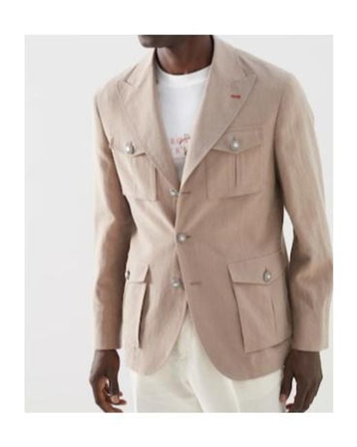 Brunello Cucinelli Natural Single-Breasted Linen Blazer for men