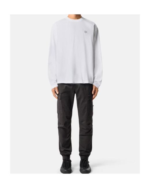 Stone Island White Logo-Patch Long-Sleeve T-Shirt for men