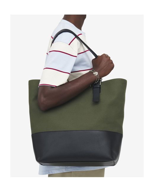 McQueen Green T-Bar Two-Toned Tote Bag for men
