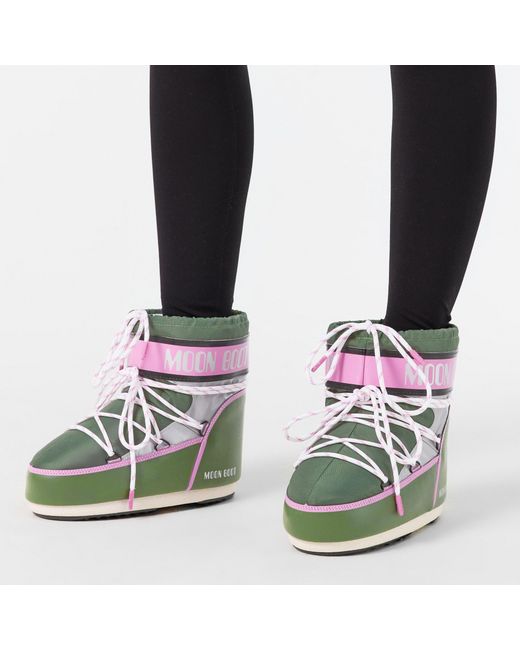 Moon Boot Green Color-Blocked Nylon Snow Boots