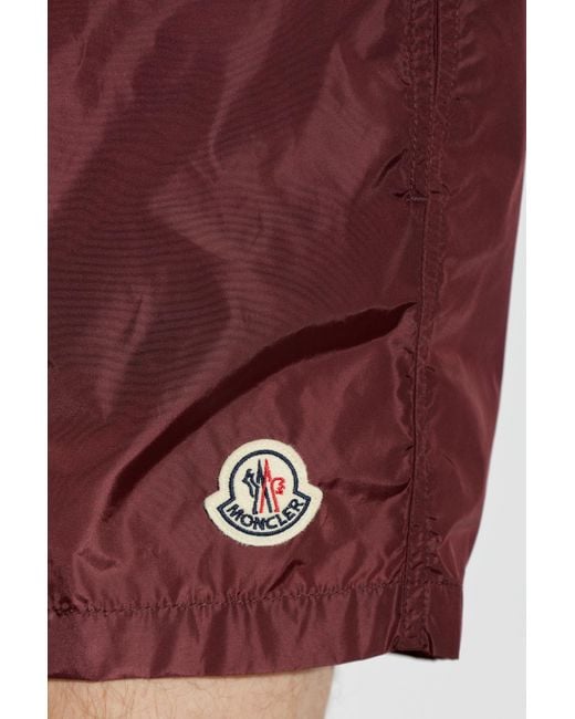 Moncler Red Logo Patch Swim Shorts for men