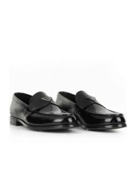 Prada Black Enamel-Triangle-Logo Slip-On Loafers for men